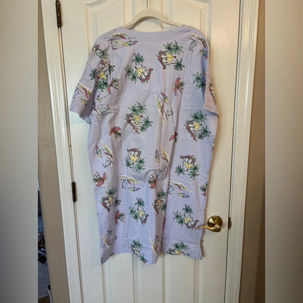 Lavender Beach Print 100% Cotton T-Shirt Nightgown in Women’s Large/XL NWT